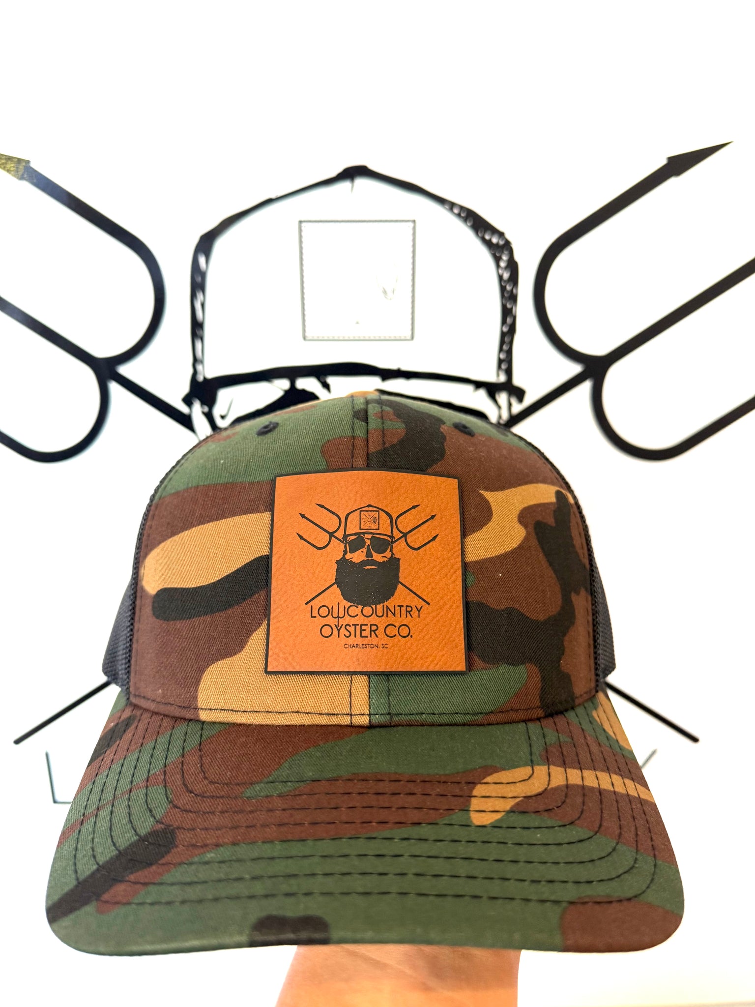 Leather Patch Camo Trucker Hat